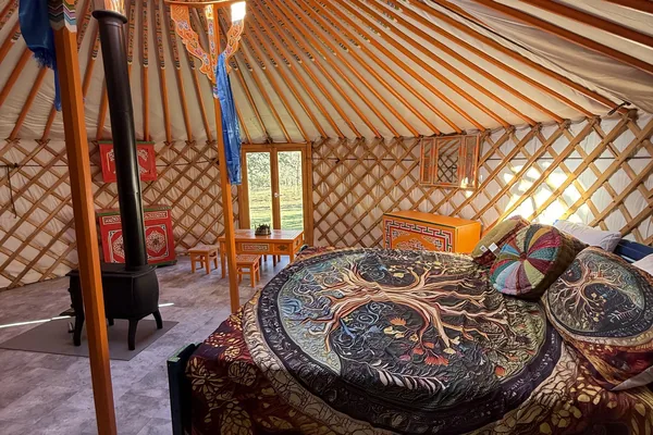 Hand-painted yurt interior